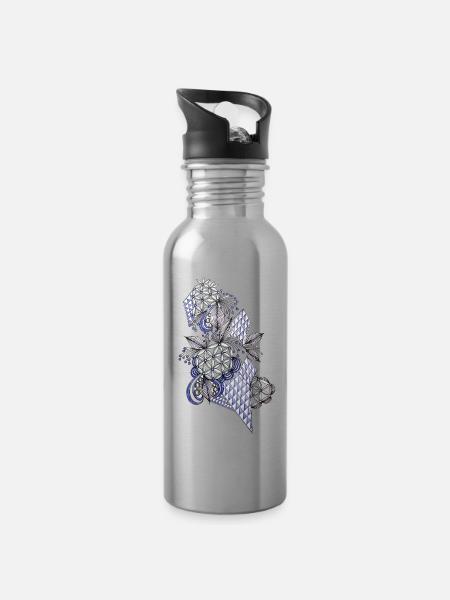 Diamantblüten Ornament - Trinkflasche mit integriertem Trinkhalm - Lightsilver