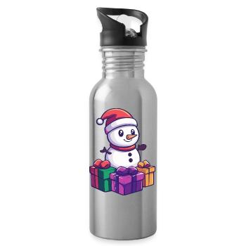 Snowman Christmas Gifts - Water bottle with straw - silver - Right