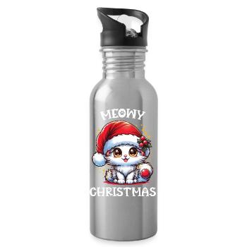 Miauige Weihnachtskatze - Trinkflasche mit integriertem Trinkhalm - Lightsilver - Rechts