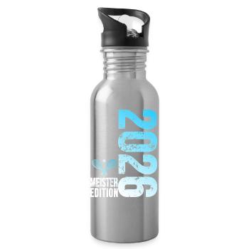 Tennis Meister Edition 2026 in blau weiß - Trinkflasche mit integriertem Trinkhalm - Lightsilver - Rechts
