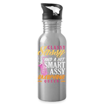 Elegant Naughty Clever Asshole Saxophone Queen - Water bottle with straw - silver - Right