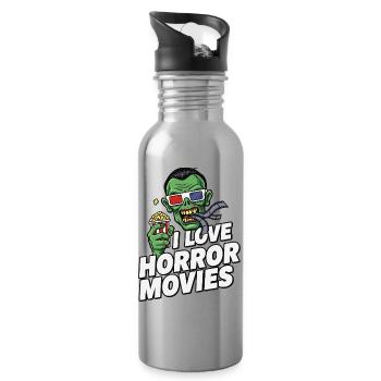 Zombie Movie Love Pop Art Horror - Water bottle with straw - silver - Right