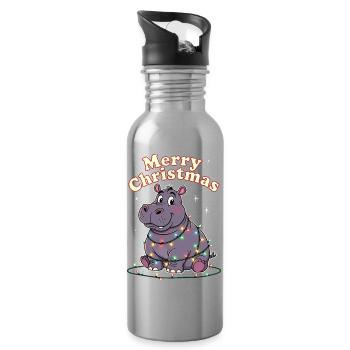 Hippopotames du Zoo de Noël d’Afrique Joyeux Noël - Gourde avec paille intégrée - argent clair - Droite
