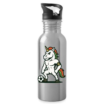 Unicorn Soccer Captain Mascot Standing Proud - Water bottle with straw - silver - Right