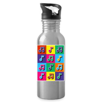 Pop-Art-Musiknoten Mosaik - Trinkflasche mit integriertem Trinkhalm - Lightsilver - Rechts