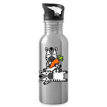 Cute Zebra Friends with Carrot Fun - Water bottle with straw - silver - Right