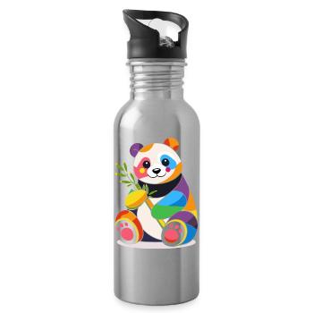 Colorful Panda with Bamboo – Cheerful Design - Water bottle with straw - silver - Right