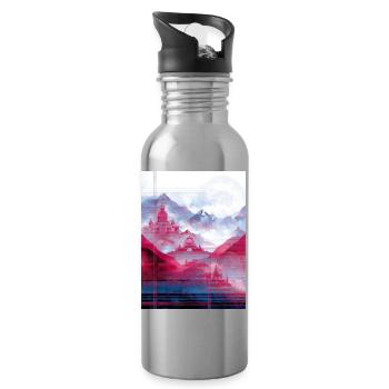 Psy-Art - Tempel über Berglandschaft - Trinkflasche mit integriertem Trinkhalm - Lightsilver - Rechts