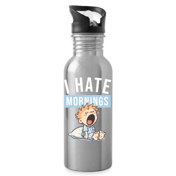 I Hate Mornings | Funny morning grouch design - Water bottle with straw - silver - Right