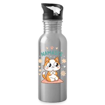 Namaste Pastel Kawaii Katze - Trinkflasche mit integriertem Trinkhalm - Lightsilver - Rechts