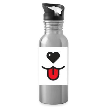 Hundegesicht mit Herz - Trinkflasche mit integriertem Trinkhalm - Lightsilver - Rechts
