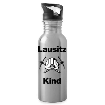 LAUSITZ KIND, GLÜCK AUF! AUF KOHLE GEBOREN  - Trinkflasche mit integriertem Trinkhalm - Lightsilver - Rechts