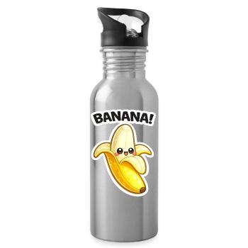 Impression de banane dessinée Kawaii - Gourde avec paille intégrée - argent clair - Droite