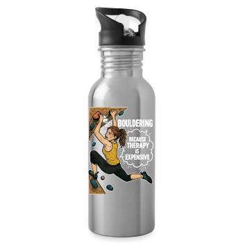 Bouldern statt Therapie – Lustiges Kletter Shirt - Trinkflasche mit integriertem Trinkhalm - Lightsilver - Rechts