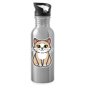 Cat Pixel Art - Water bottle with straw - silver - Right