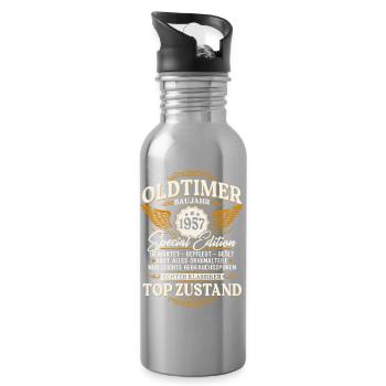 Oldtimer 1957 Jahrgang Retro Geburtstag Geschenk - Trinkflasche mit integriertem Trinkhalm - Lightsilver - Rechts