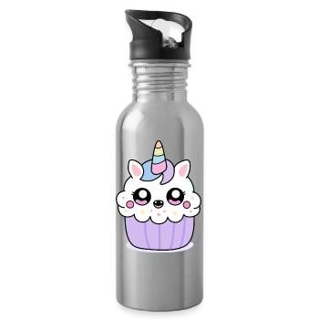 Kawaii Unicorn Cupcake – Süßes Valentinstagsdesign - Trinkflasche mit integriertem Trinkhalm - Lightsilver - Rechts