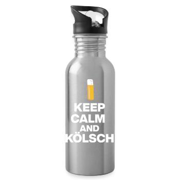 KEEP CALM AND KÖLSCH! STANGE GLÜCK AUS KÖLN white - Water bottle with straw - silver - Right