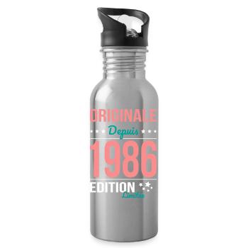 Originale depuis 1986 – Anniversaire 40 ans - Gourde avec paille intégrée - argent clair - Droite