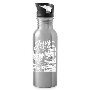Jesus liebt dich Collage - Trinkflasche mit integriertem Trinkhalm - Lightsilver - Rechts