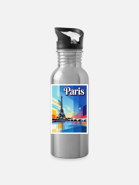 Pariser Prisma-Eiffel - Trinkflasche mit integriertem Trinkhalm - Lightsilver