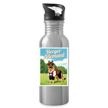 Deutscher Schäferhund in bayerischer Tracht - Trinkflasche mit integriertem Trinkhalm - Lightsilver - Rechts