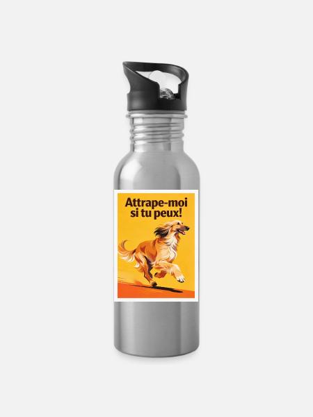 Afghan Hound: Catch me if you can - Water bottle with straw - silver