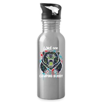 Wild One Camping Buddy Grizzly Bear - Water bottle with straw - silver - Right