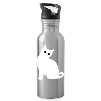 Silhouette de chat – Cadeau pour l’amoureux des chats - Gourde avec paille intégrée - argent clair - Droite
