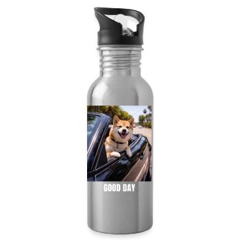 Good Day Shiba Inu Dog Meme Positive Vibes - Water bottle with straw - silver - Right