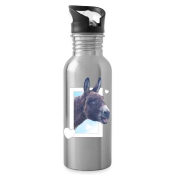 süßer Esel guckt durchs Fenster Herzen  - Trinkflasche mit integriertem Trinkhalm - Lightsilver - Rechts