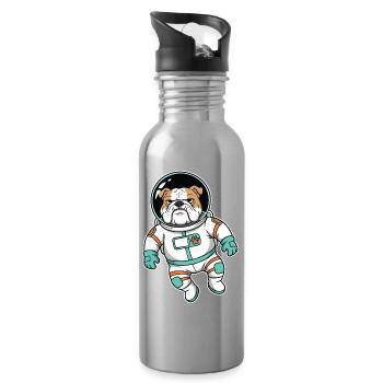 Englischer Bulldog-Hund-Weltraumastronaut - Trinkflasche mit integriertem Trinkhalm - Lightsilver - Rechts