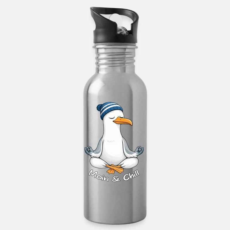 Moin & Chill by MEERchandise - Trinkflasche mit integriertem Trinkhalm - Lightsilver