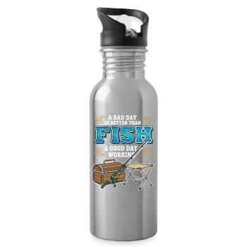 Camping Angeln Humor Schlechter Tag Fische funktionieren besser - Trinkflasche mit integriertem Trinkhalm - Lightsilver - Rechts