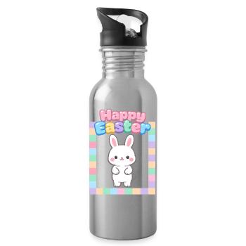 Hase Häschen Frühling Blumen Sommer Ostern Garten - Trinkflasche mit integriertem Trinkhalm - Lightsilver - Rechts