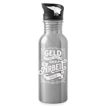 Money doesn't stink, but work does humour - Water bottle with straw - silver - Right