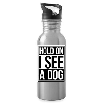 Hold On I See A Dog Hund Lustig Abgelenkt Spruch - Trinkflasche mit integriertem Trinkhalm - Lightsilver - Rechts