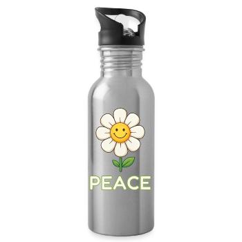 Anti-War Peace Flower - Retro Smiley Daisy - Water bottle with straw - silver - Right