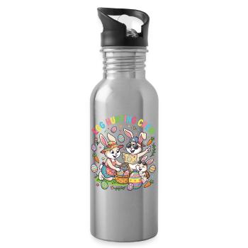 Hosterhasen Familie -Eier Sammler - Trinkflasche mit integriertem Trinkhalm - Lightsilver - Rechts