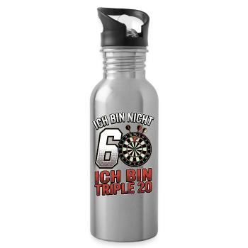 60. Geburtstag Dart Triple 20 - Trinkflasche mit integriertem Trinkhalm - Lightsilver - Rechts