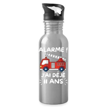 Camion Pompier 11 Ans Anniversaire Garçon - Gourde avec paille intégrée - argent clair - Droite