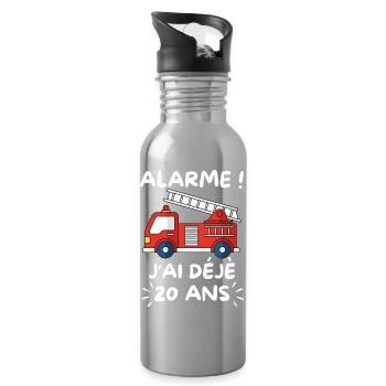 Camion Pompier 20 Ans Anniversaire - Gourde avec paille intégrée - argent clair - Droite
