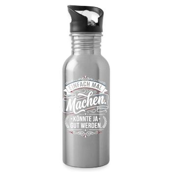 Einfach mal machen Spruch Vintage Style - Trinkflasche mit integriertem Trinkhalm - Lightsilver - Rechts