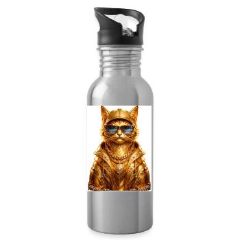 _Golden Pharaoh Cat – luxuriöser urbaner Streetwear-Stil - Trinkflasche mit integriertem Trinkhalm - Lightsilver - Rechts