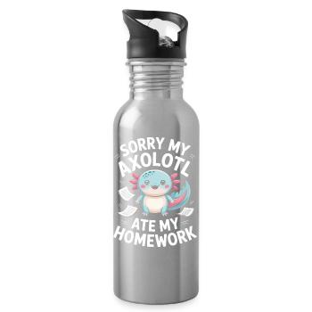 Axolotl Ate My Homework - Water bottle with straw - silver - Right
