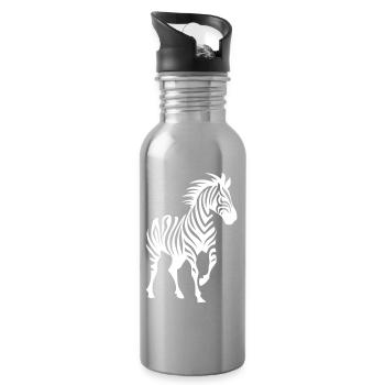 Silhouette Zebra Noir & Blanc - Gourde avec paille intégrée - argent clair - Droite