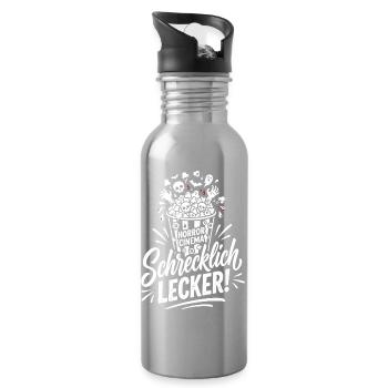 Blutspritzer Horror Splatter Design - Trinkflasche mit integriertem Trinkhalm - Lightsilver - Rechts