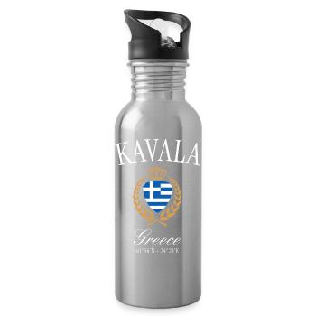 Kavala Greece Coat of Arms Crown – Travel Souvenir - Water bottle with straw - silver - Right