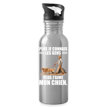 Plus Je Connais Les Gens, Plus J'aime Mon Chien - Gourde avec paille intégrée - argent clair - Droite