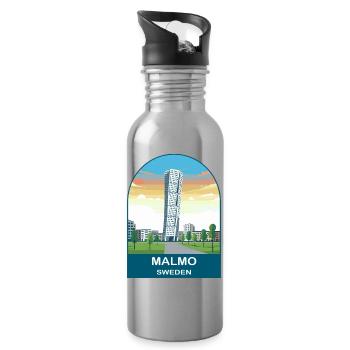 Malmo Sweden Vintage Travel Poster Art - Water bottle with straw - silver - Right